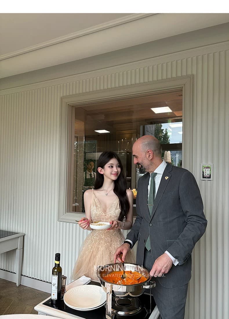 upscale 시리즈 무거운 작업 레이스 주문 구슬 삽입 조각 드레스 쇼트 스타일 롱 코트 상세 이미지 26