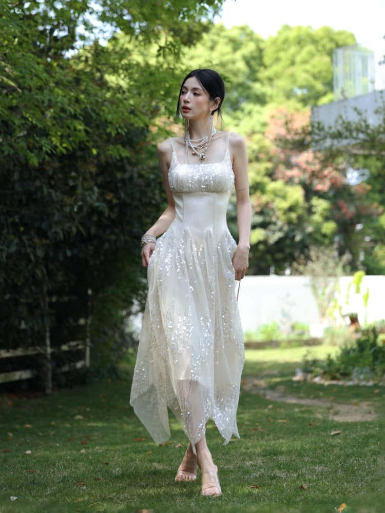 런던 연인 생선뼈 허리 수축 불규칙 밑단 스팽글 드레스 party 예복 상세 이미지 33