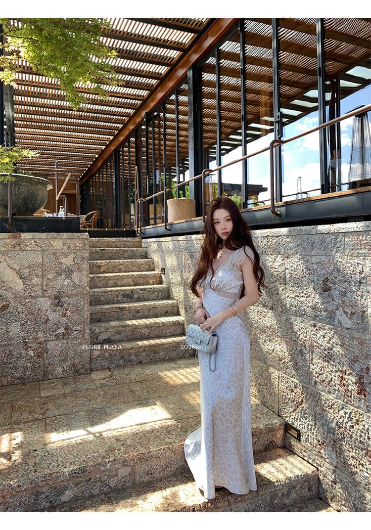 반 조리 데이트 주간 베이지 색 도트 무늬 레이스 슬립 인어 꼬리 스커트 여성 여름 부드러운 프랑스식 점프 슈트 롱 스커트 상세 이미지 11