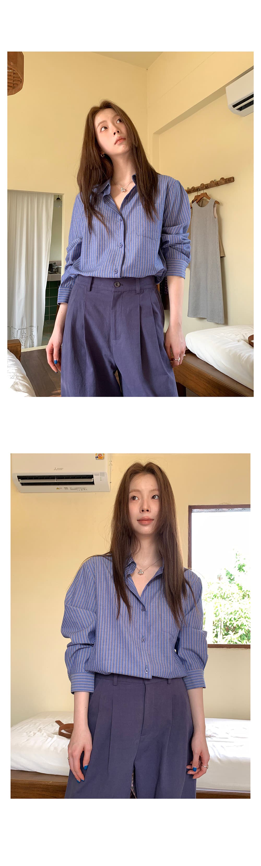 느긋한 센스 레트로 스트라이프 셔츠 2026 디자인 센스 폴로 칼라 셔츠 봄과 가을 긴팔 맨위 상세 이미지 5