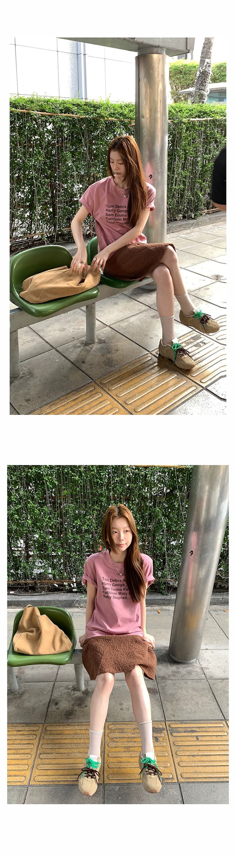 둘 색상 알파벳 프린트 티셔츠 2026 봄 여름 루즈핏 다용도 레트로 라운드 넥 반팔 맨위 상세 이미지 3