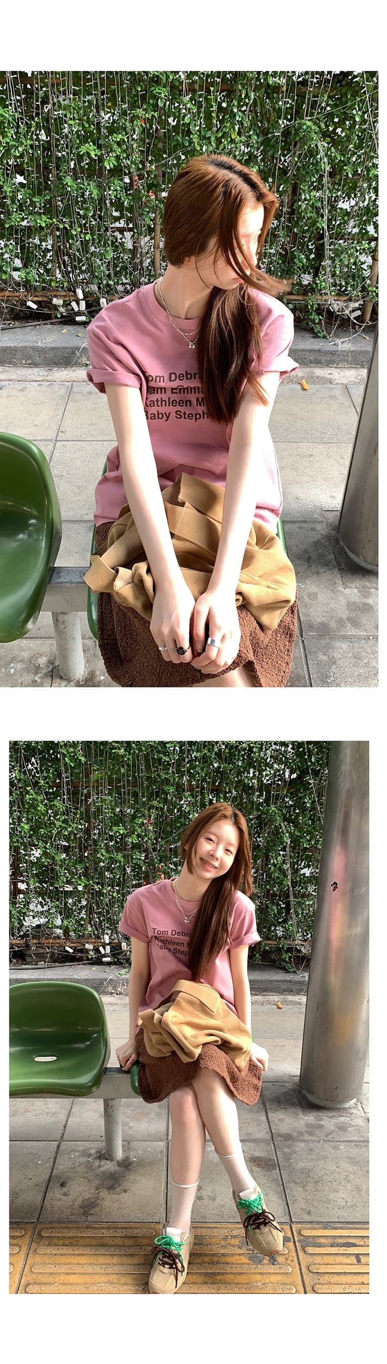 둘 색상 알파벳 프린트 티셔츠 2026 봄 여름 루즈핏 다용도 레트로 라운드 넥 반팔 맨위 상세 이미지 4