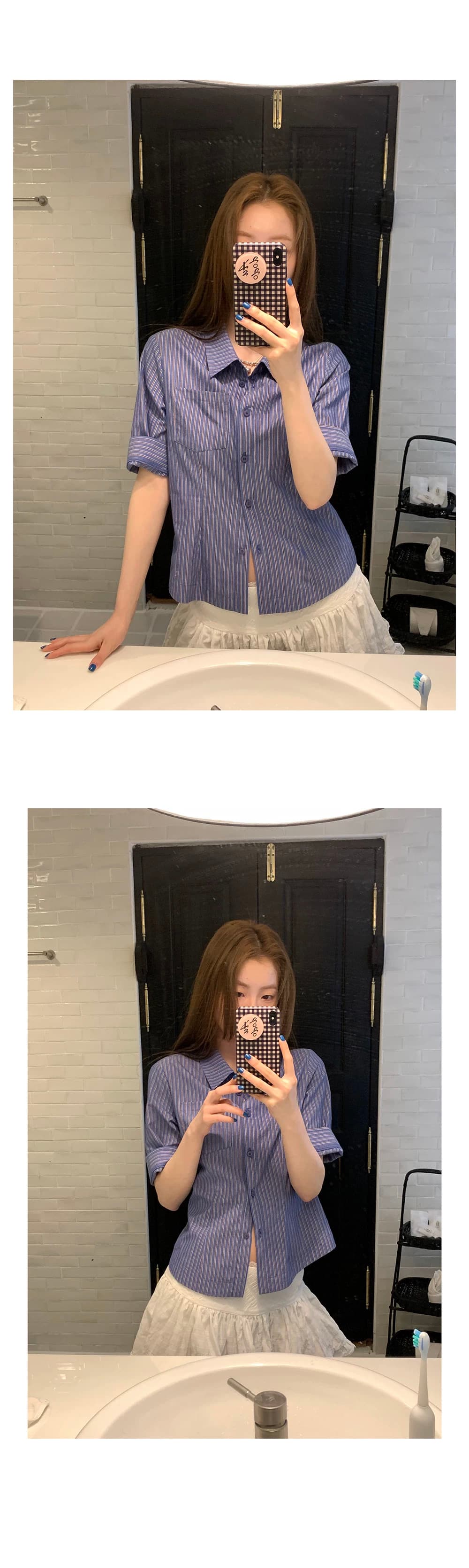 스트라이프 몸매 가꾸기 셔츠 품격 셔츠 작은 대중 디자인 2026 출퇴근 반팔 맨위 상세 이미지 2
