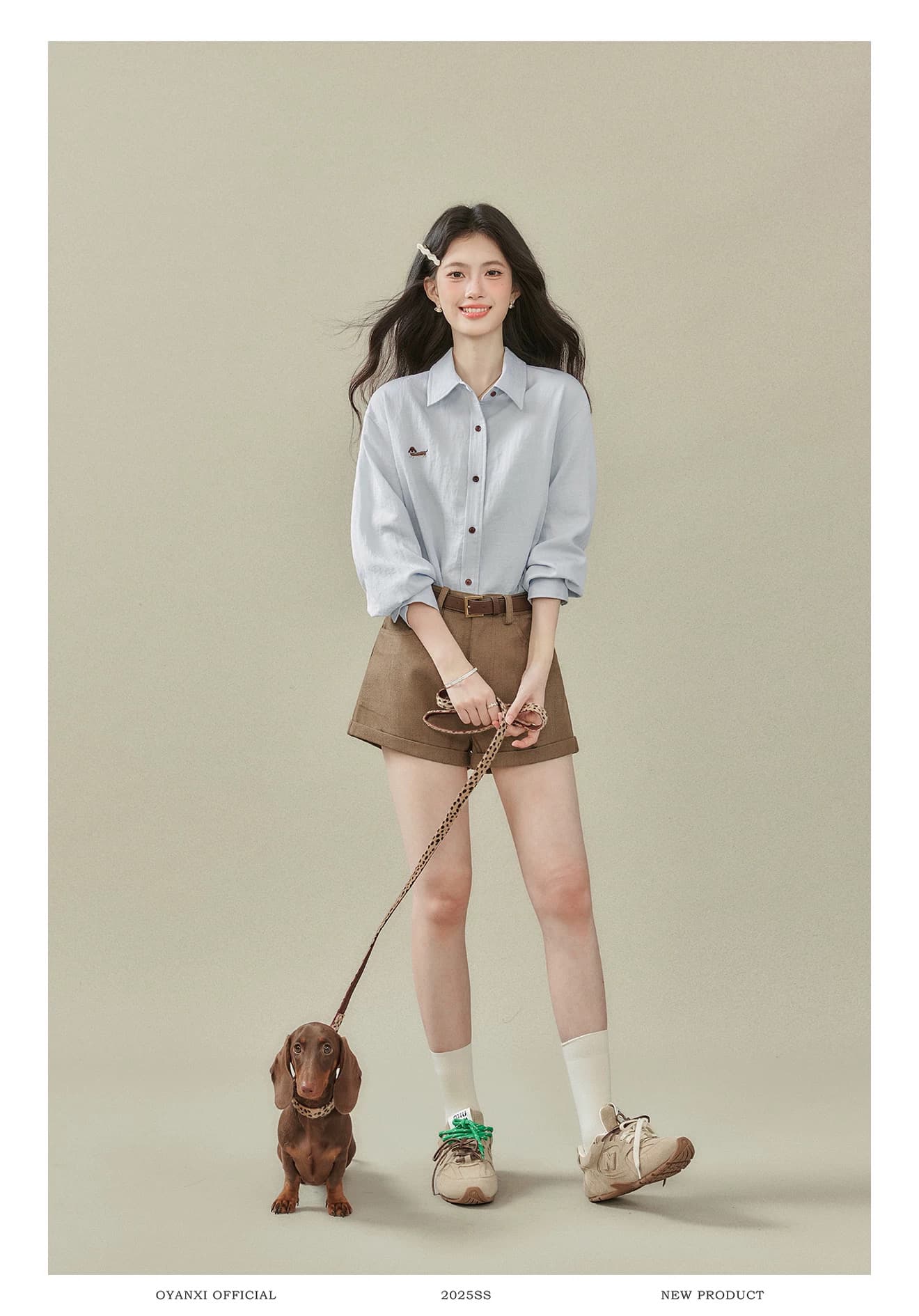 빛 부서 오래된 돈 파란색 긴팔 셔츠 여성 코트 2026 가을 새로운 루즈핏 POLO 칼라 상세 이미지 7