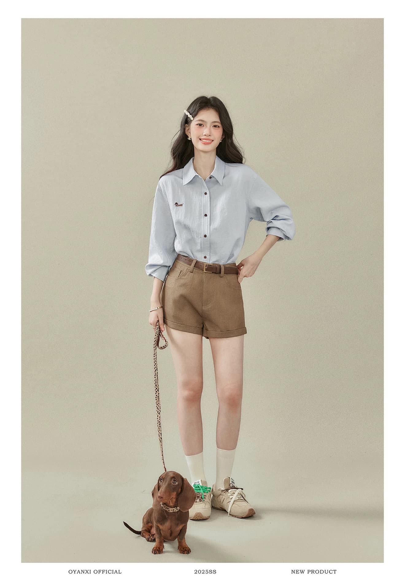 빛 부서 오래된 돈 파란색 긴팔 셔츠 여성 코트 2026 가을 새로운 루즈핏 POLO 칼라 상세 이미지 9