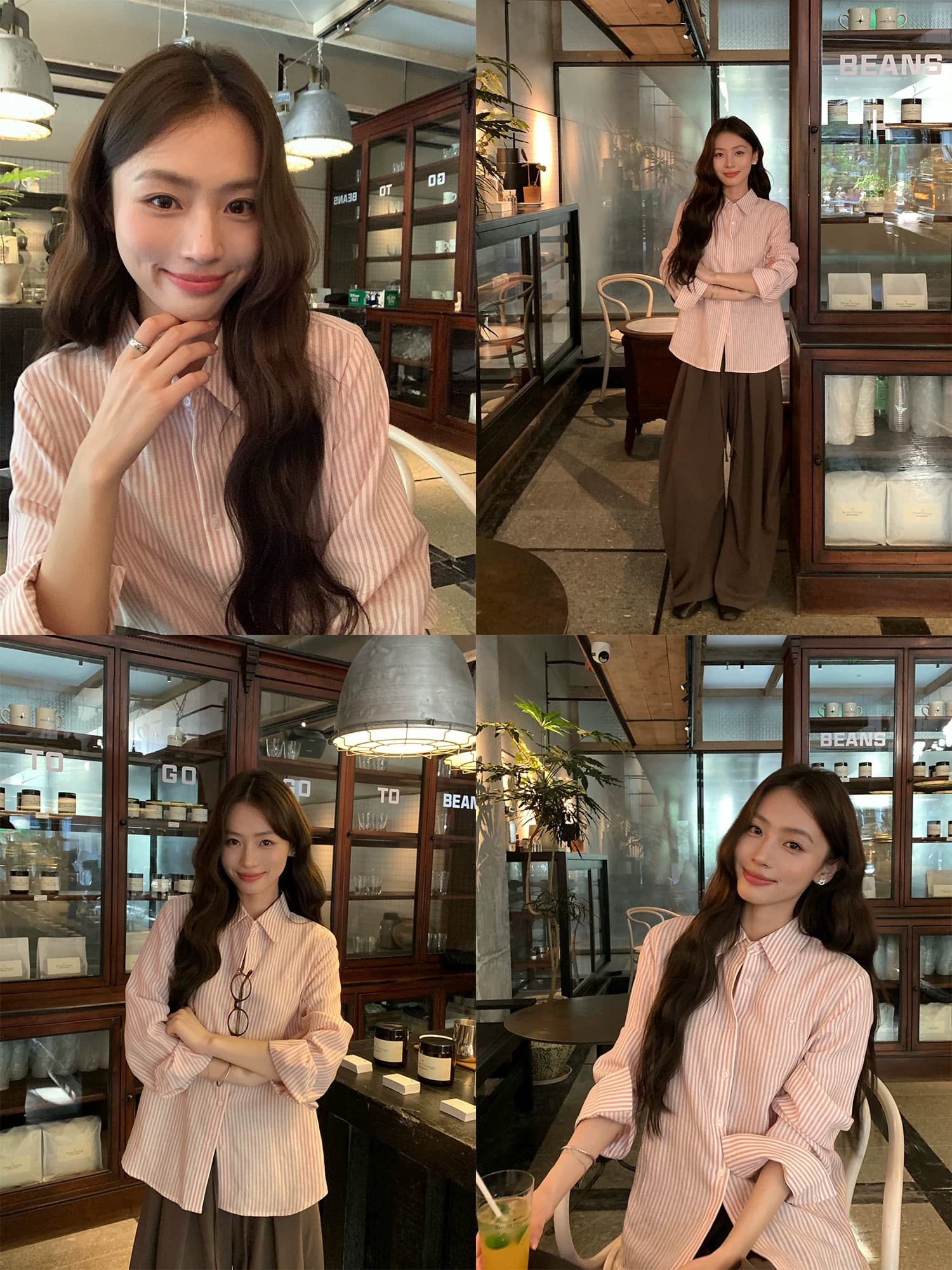 悸动 일기 라이 경기 서울 아마 자수 스트라이프 여성 셔츠 폴로 칼라 루즈핏 긴팔 셔츠 이미지 4
