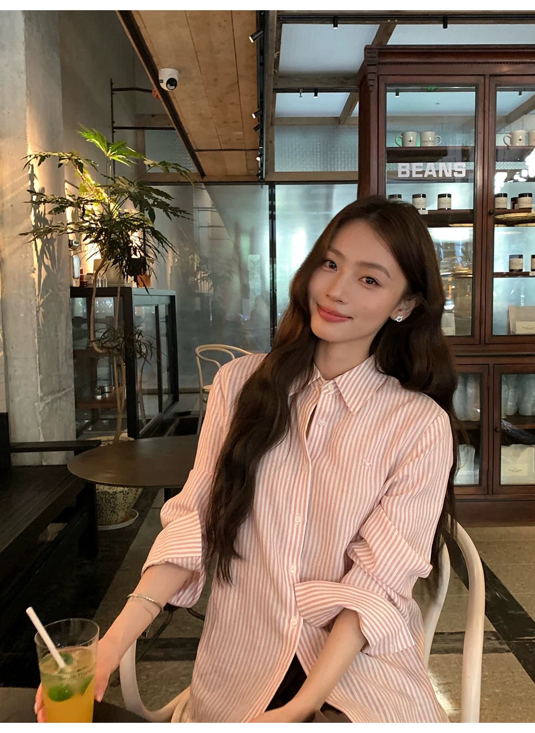 悸动 일기 라이 경기 서울 아마 자수 스트라이프 여성 셔츠 폴로 칼라 루즈핏 긴팔 셔츠 상세 이미지 14
