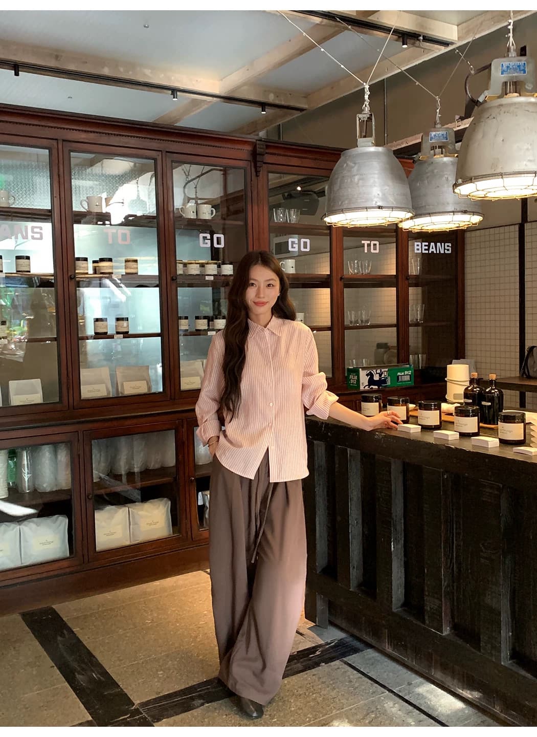 悸动 일기 라이 경기 서울 아마 자수 스트라이프 여성 셔츠 폴로 칼라 루즈핏 긴팔 셔츠 상세 이미지 15