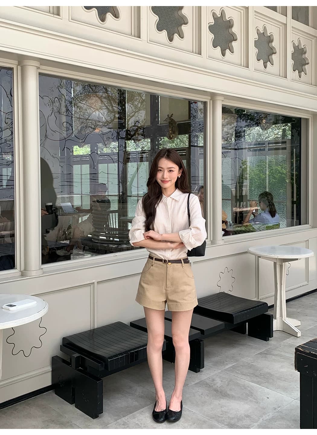 悸动 일기 라이 경기 서울 아마 자수 스트라이프 여성 셔츠 폴로 칼라 루즈핏 긴팔 셔츠 상세 이미지 29