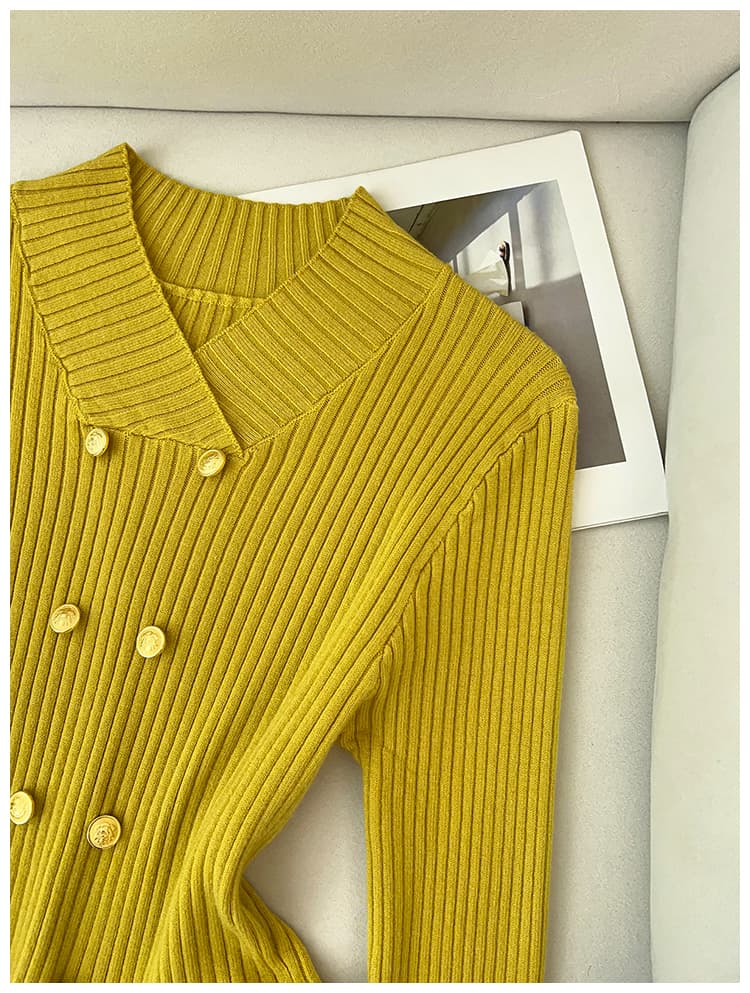 실사 실사 대 물품 있음 대 그림 2026 년 봄 가을 겨울 연꽃 잎 측면 길이 소매 위버 허리 수축 스웨터 상세 이미지 25