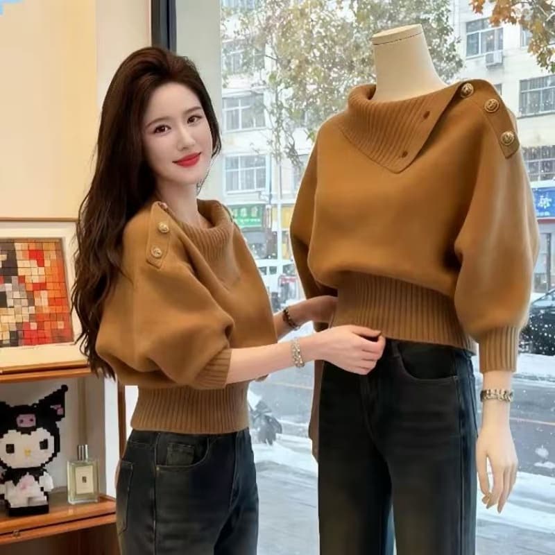 2026 봄 가을 겨울 회색 목도리 스웨터 외출용 인사이드 가져 가라. 느긋한 고급 센스 한 부서 아름다운 빛 요리 한 꼬집기 허리 위로 의류 이미지 4