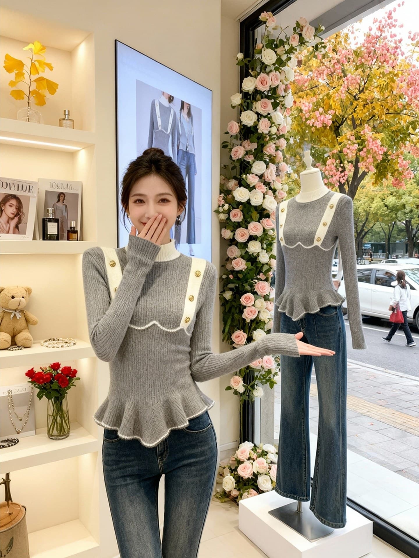 유럽 상품 미니멀리즘 한 부서 몸매 가꾸기 새로운 패션 니트 여성 스웨터 부드러운 다용도 슬림해 보이는 2026 봄 가을 겨울 맨위 상세 이미지 5