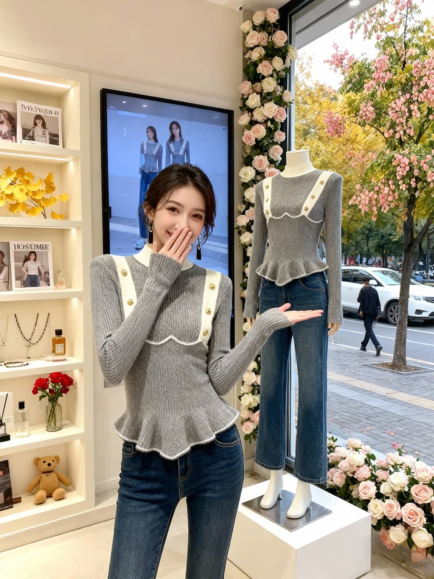 유럽 상품 미니멀리즘 한 부서 몸매 가꾸기 새로운 패션 니트 여성 스웨터 부드러운 다용도 슬림해 보이는 2026 봄 가을 겨울 맨위 상세 이미지 6