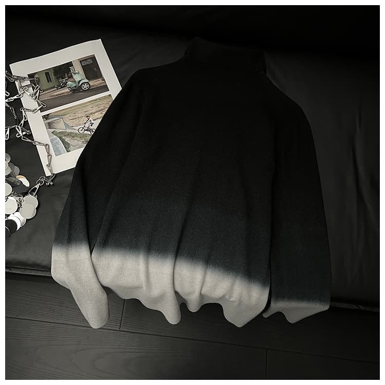 실사 실사 대 물품 있음 대 그림 2026 봄 가을 겨울 그라데이션 색상 반하이넥 구덩이 기사 니트 스웨터 맨위 상세 이미지 2