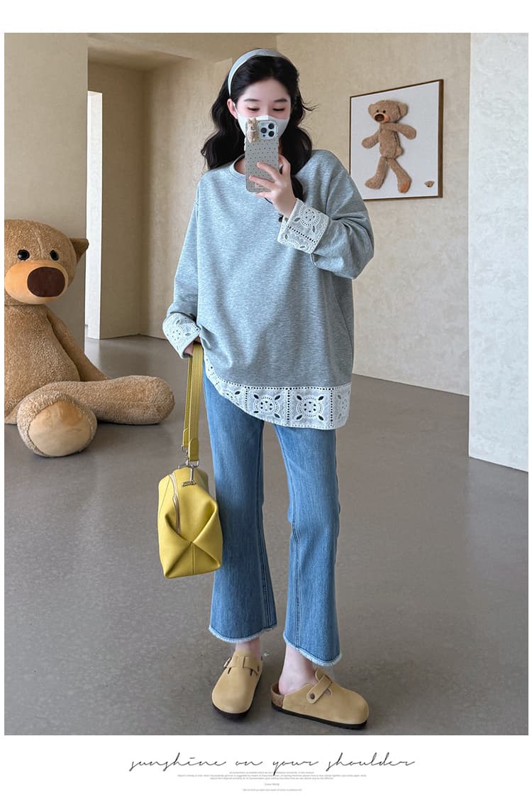 실사 지금 임산부 가을 새로운 긴팔 한국 스타일 티셔츠 레이스 조각 사계절 섹션 기본 셔츠 다용도 맨위 상세 이미지 14