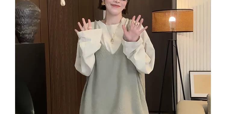 지금 임산부 2026 봄 세트 느긋한 루즈핏 긴팔 티셔츠 니트 베스트 스트라이프 반신 스커트 3종 세트 상세 이미지 22
