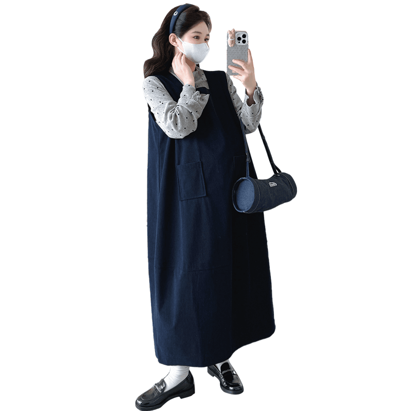 실사 지금 가을 출산 착용 프린트 하트 레이스 티셔츠 광장 칼라 코듀로이 조끼 스커트 투피스 세트 세트 이미지 6