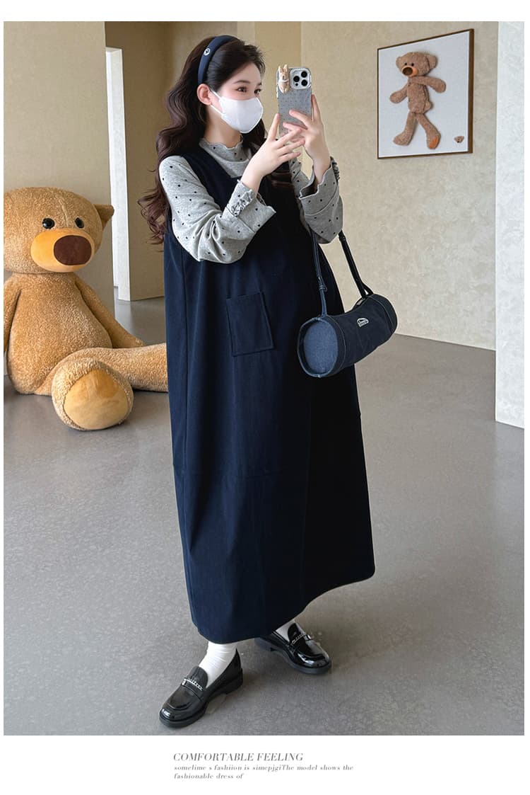 실사 지금 가을 출산 착용 프린트 하트 레이스 티셔츠 광장 칼라 코듀로이 조끼 스커트 투피스 세트 세트 상세 이미지 14