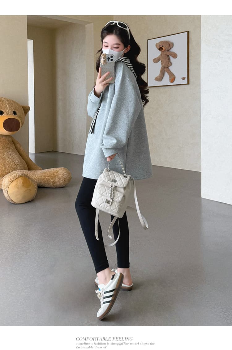 실사 지금 임산부 가을 의상 새로운 스트라이프 숄 긴팔 후드티 패션 다용도 루즈핏 맨위 털이 있고 두꺼운 상세 이미지 21