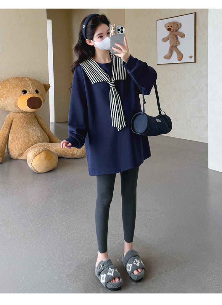 실사 지금 임산부 가을 의상 새로운 스트라이프 숄 긴팔 후드티 패션 다용도 루즈핏 맨위 털이 있고 두꺼운 상세 이미지 36