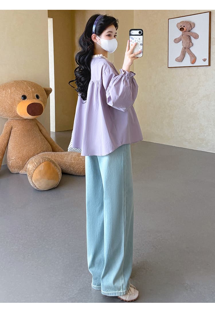실사 지금 임산부 가을 의상 새로운 레이스 조각 긴팔 셔츠 색상 버클 루즈핏 빅 사이즈 맨위 셔츠 상세 이미지 38