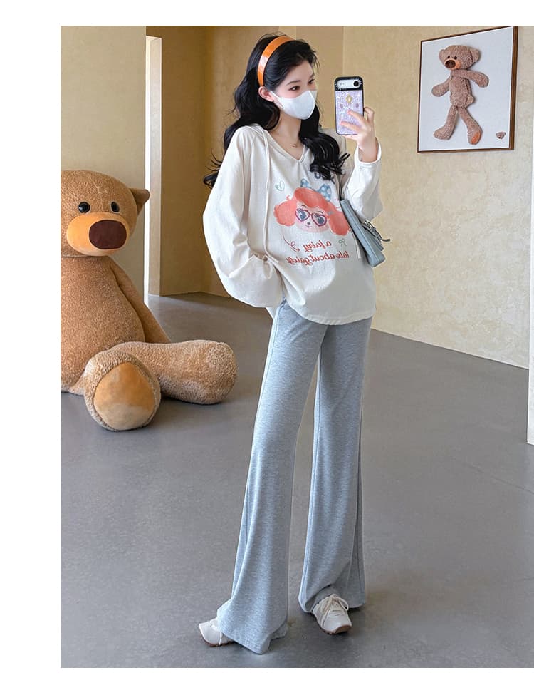 실사 지금 출산 착용 가을 새로운 태양 보호 셔츠 루즈핏 후드 프린트 맨위 빅 사이즈 티셔츠 부츠컷 바지 세트 상세 이미지 18