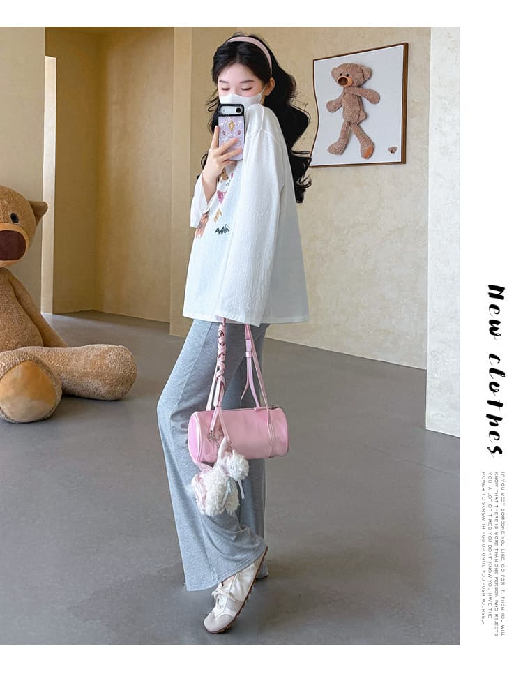 실사 지금 임산부 가을 새로운 루즈핏 대 에디션 프린트 티셔츠 얇은 스타일 태양 보호 셔츠 임산부 부츠컷 바지 세트 상세 이미지 18