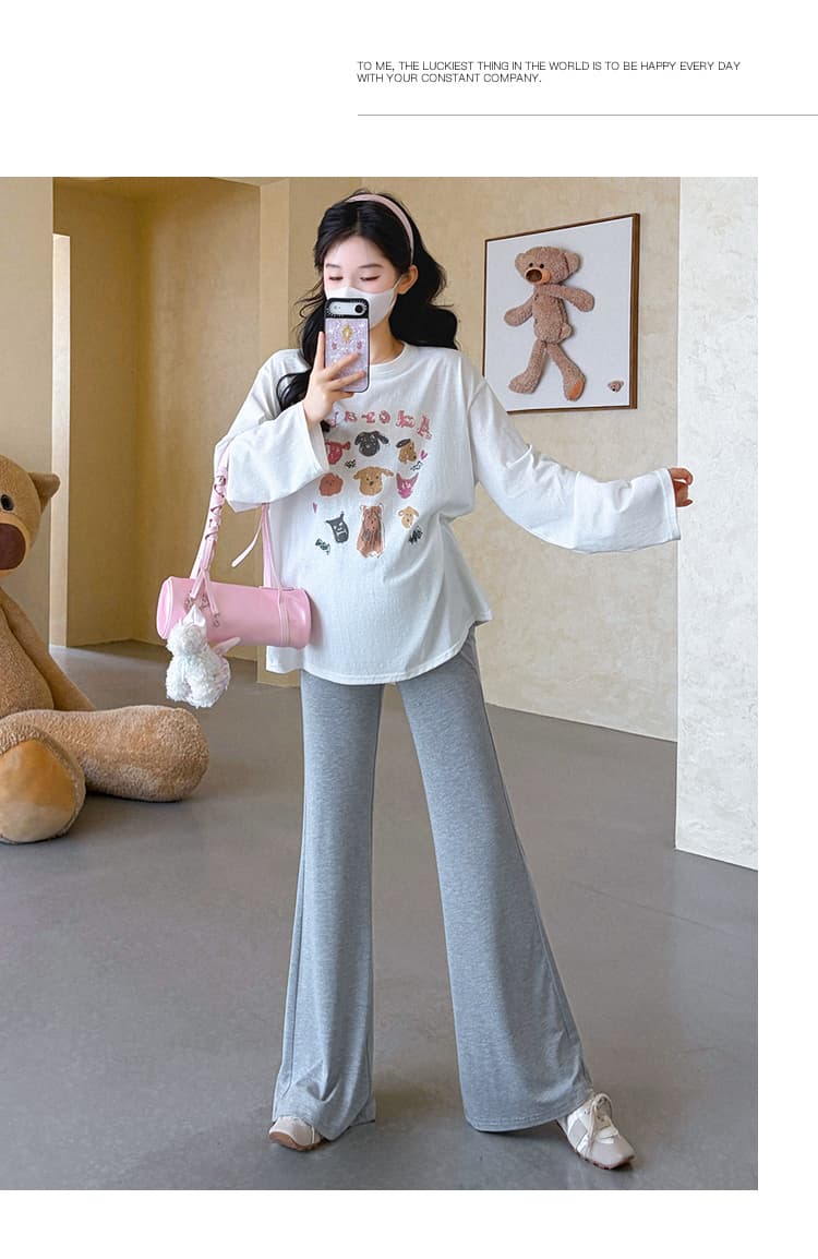 실사 지금 임산부 가을 새로운 루즈핏 대 에디션 프린트 티셔츠 얇은 스타일 태양 보호 셔츠 임산부 부츠컷 바지 세트 상세 이미지 24