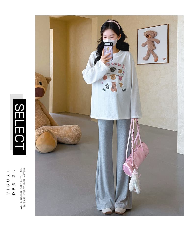 실사 지금 임산부 가을 새로운 루즈핏 대 에디션 프린트 티셔츠 얇은 스타일 태양 보호 셔츠 임산부 부츠컷 바지 세트 상세 이미지 25