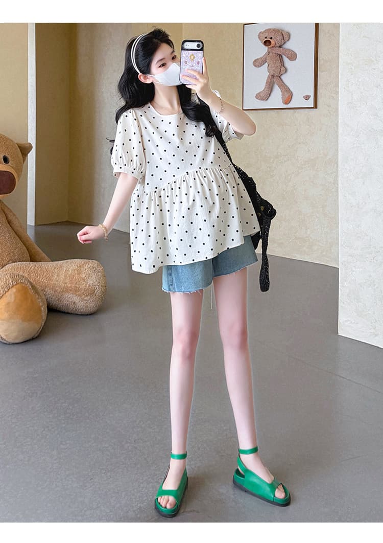 실사 지금 임산부 여름 면 린넨 도트 프린트 맨위 루즈핏 빅 보드 인형 셔츠 셔츠 상세 이미지 21