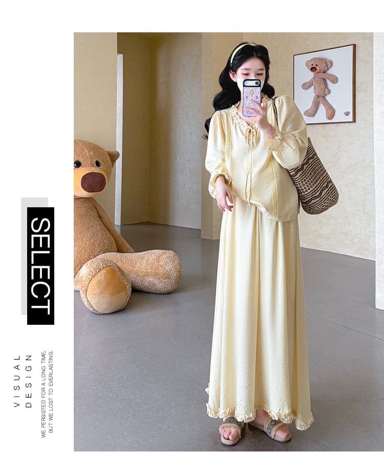 실사 지금 임산부 가을 신제품 프랑스식 낭만주의 달콤함 자외선 차단 셔츠 맨위 반신 스커트 투피스 세트 세트 상세 이미지 37