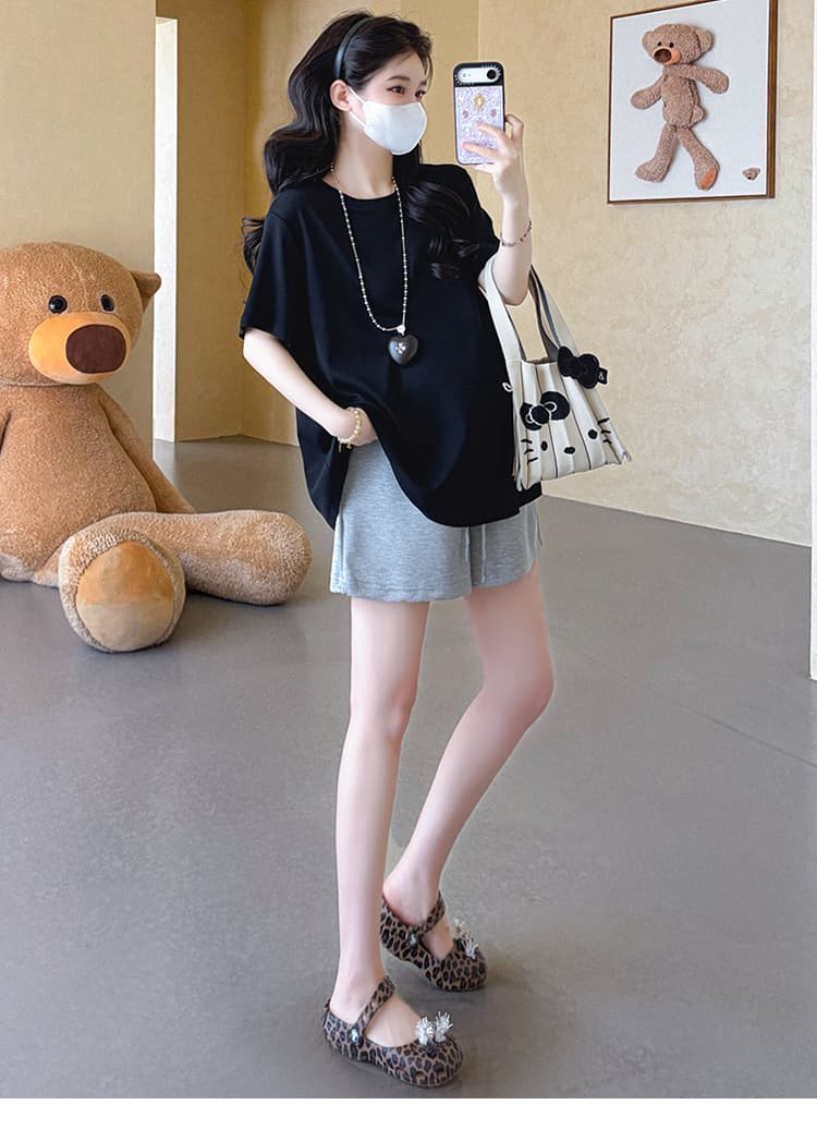 실사 지금 임산부 여름 얇은 스타일 루즈핏 대 에디션 한 마디 밑단 티셔츠 맨위 반바지 투피스 세트 세트 상세 이미지 31