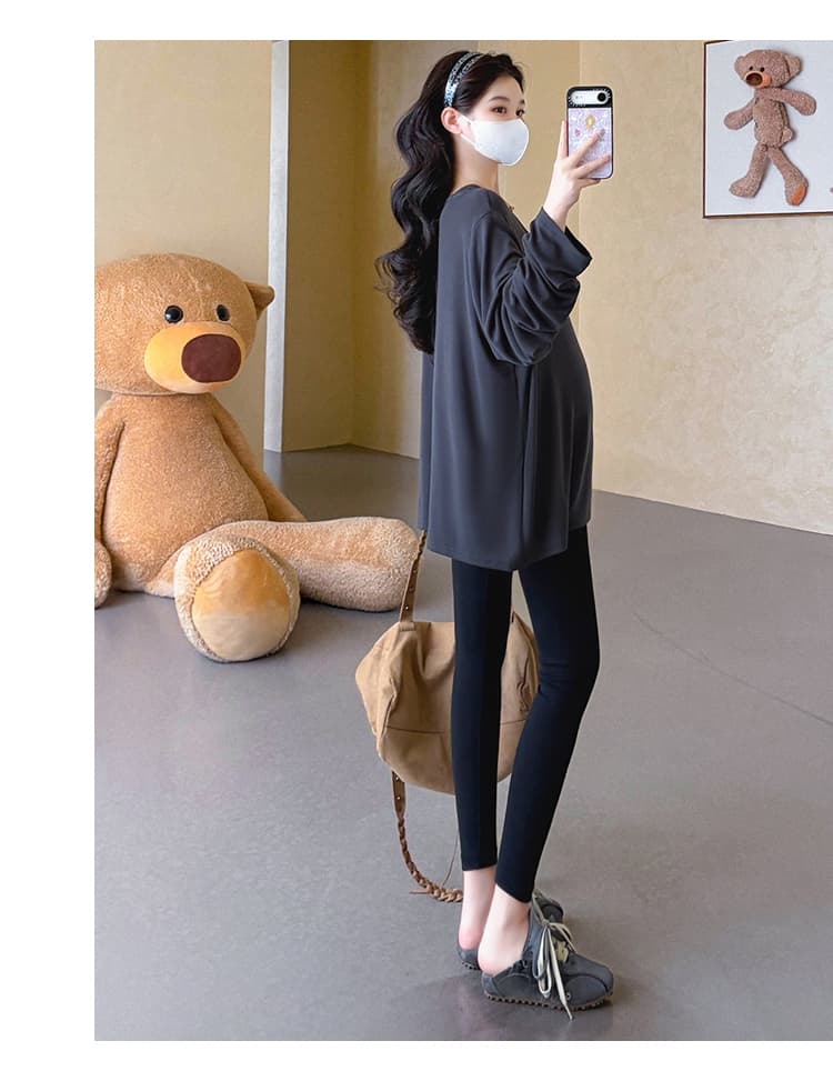 실사 지금 임산부 가을 새로운 루즈핏 빅 사이즈 페이크 레이어드 티셔츠 순수한 욕망 바람 표지 엉덩이 맨위 상세 이미지 17