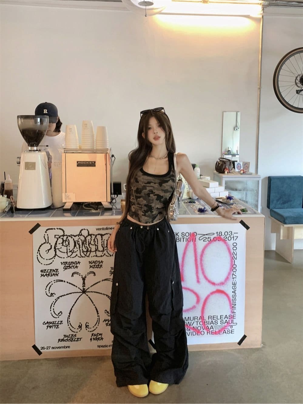 모달 사람들 면 260 그램 아메리칸 핫걸 카모플라주 패치워크 색상 조끼 슬립 여성 여름 이미지 2