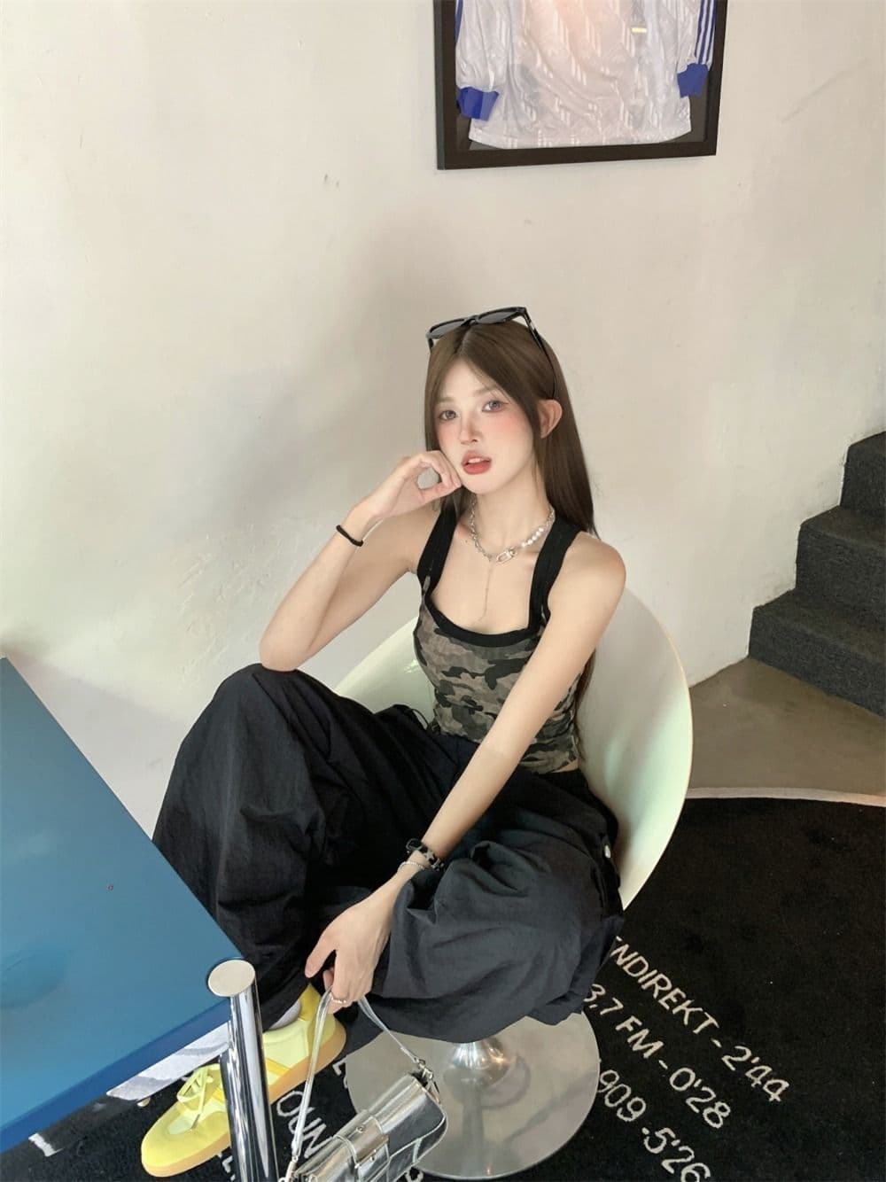 모달 사람들 면 260 그램 아메리칸 핫걸 카모플라주 패치워크 색상 조끼 슬립 여성 여름 상세 이미지 13