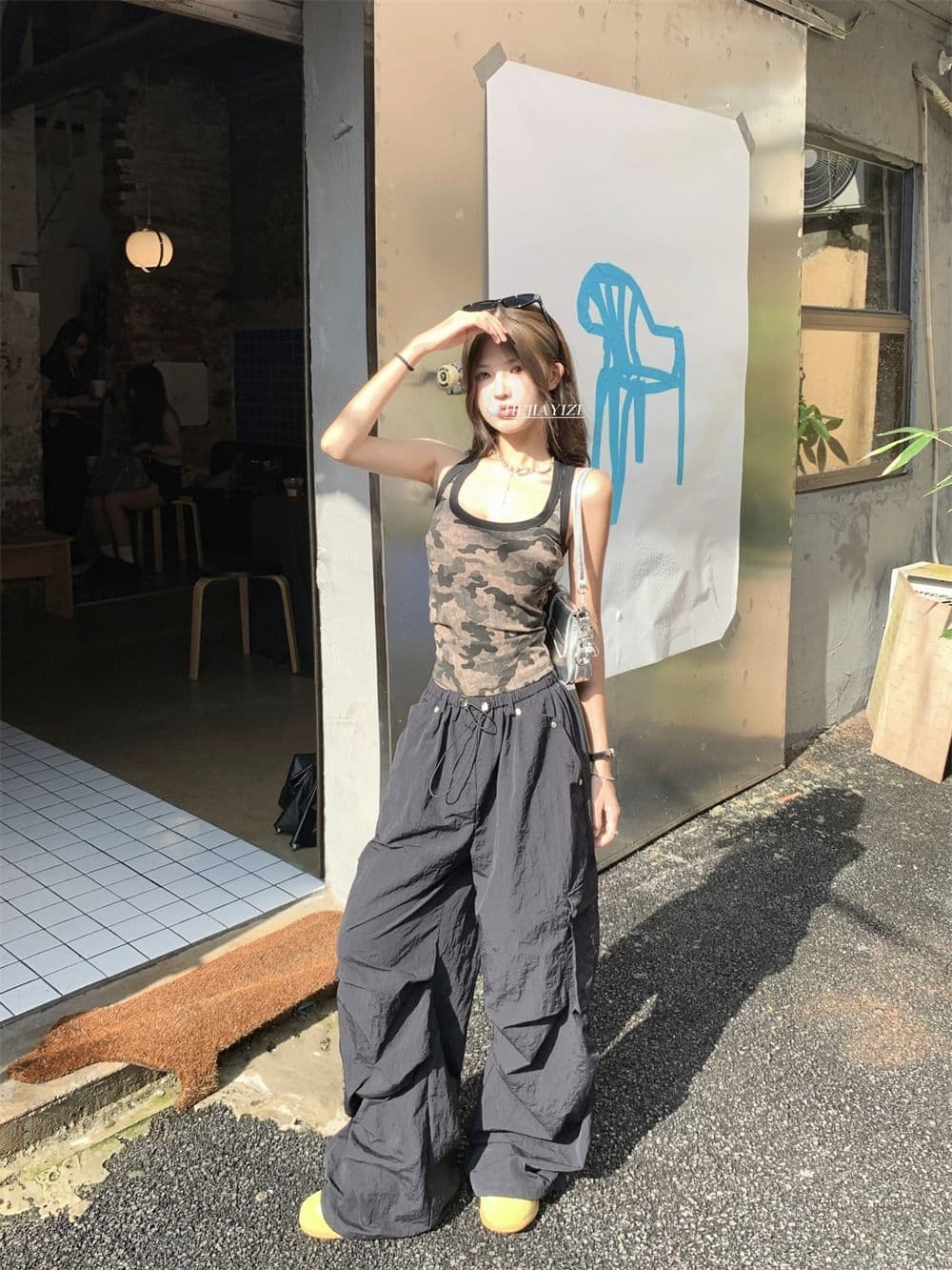모달 사람들 면 260 그램 아메리칸 핫걸 카모플라주 패치워크 색상 조끼 슬립 여성 여름 상세 이미지 15