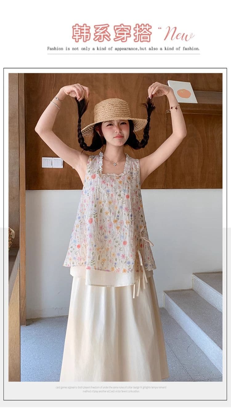 원본 원단 것 작은 청신 꽃무늬 레이스 민소매 맨위 여성 여름 새로운 한 부서 부드러운 바람 달콤함 상세 이미지 4