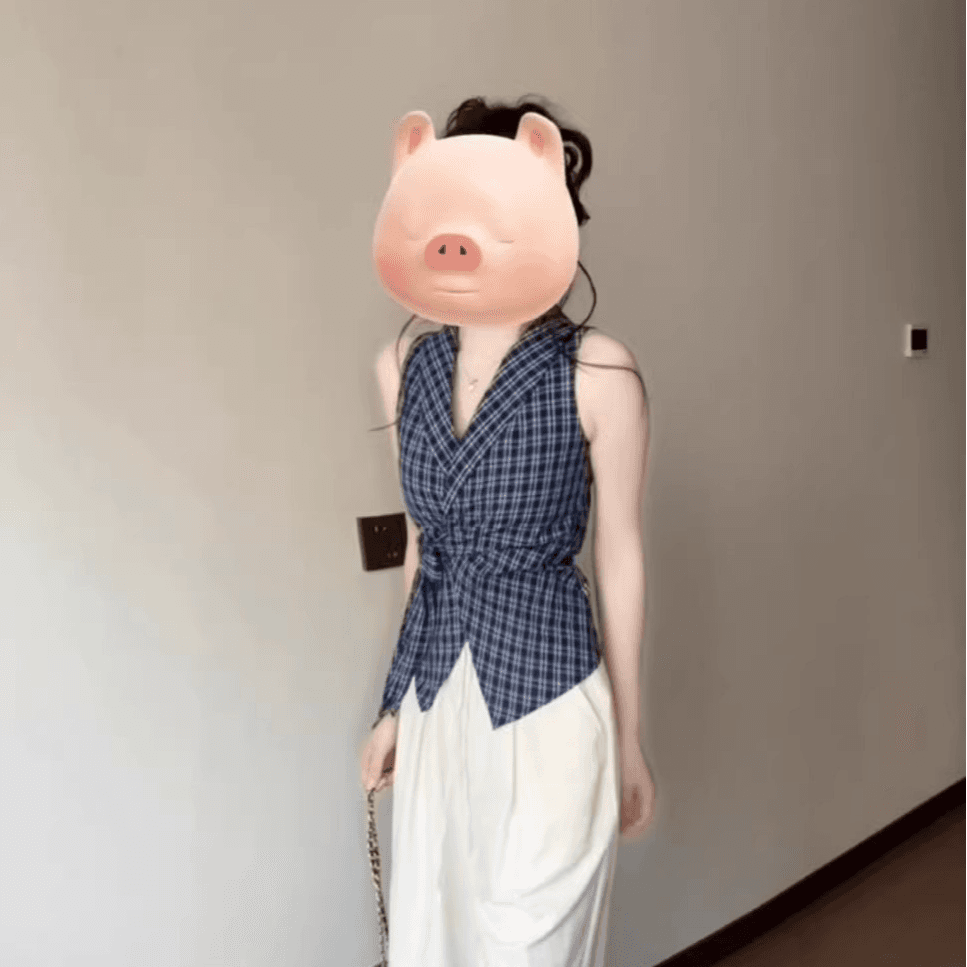 프랑스식 V넥 나비 매듭 스트랩 파란색 격자 무늬 셔츠 조끼 여성 여름 핫걸 외출용 몸매 가꾸기 민소매 맨위 이미지 4