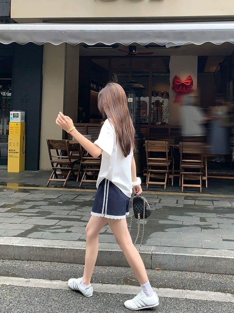 3 차원 허리 머리 한 부서 레이스 측면 운동 캐주얼 반바지 여성 2026 새로운 여름 하이웨이스트 루즈핏 와이드 레그 팬츠 이미지 4