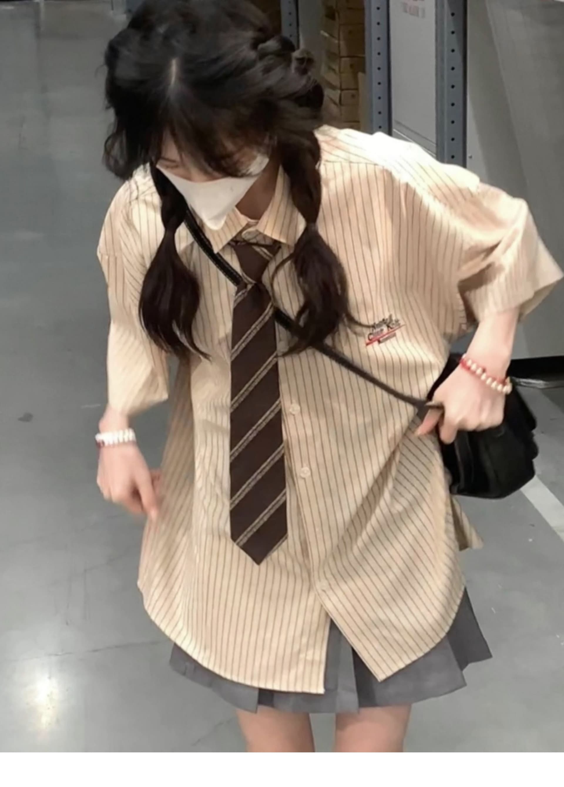 jk 유니폼 세트 여름 스트라이프 반팔 여성 셔츠 디자인 센스 작은 대중 캐주얼 일본식 학원 스타일 셔츠 상세 이미지 5