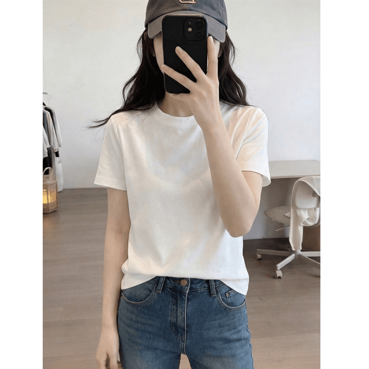 200그램 순면 당겨 프레임 95 면 5 암모니아 Lun 긍정적 인 어깨 반팔 티셔츠 여성 여름 기초 섹션 루즈핏 만나는 맨위