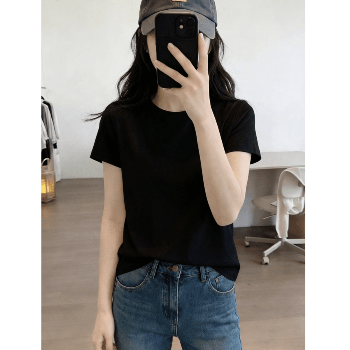 200그램 순면 당겨 프레임 95 면 5 암모니아 Lun 긍정적 인 어깨 반팔 티셔츠 여성 여름 기초 섹션 루즈핏 만나는 맨위 이미지 3
