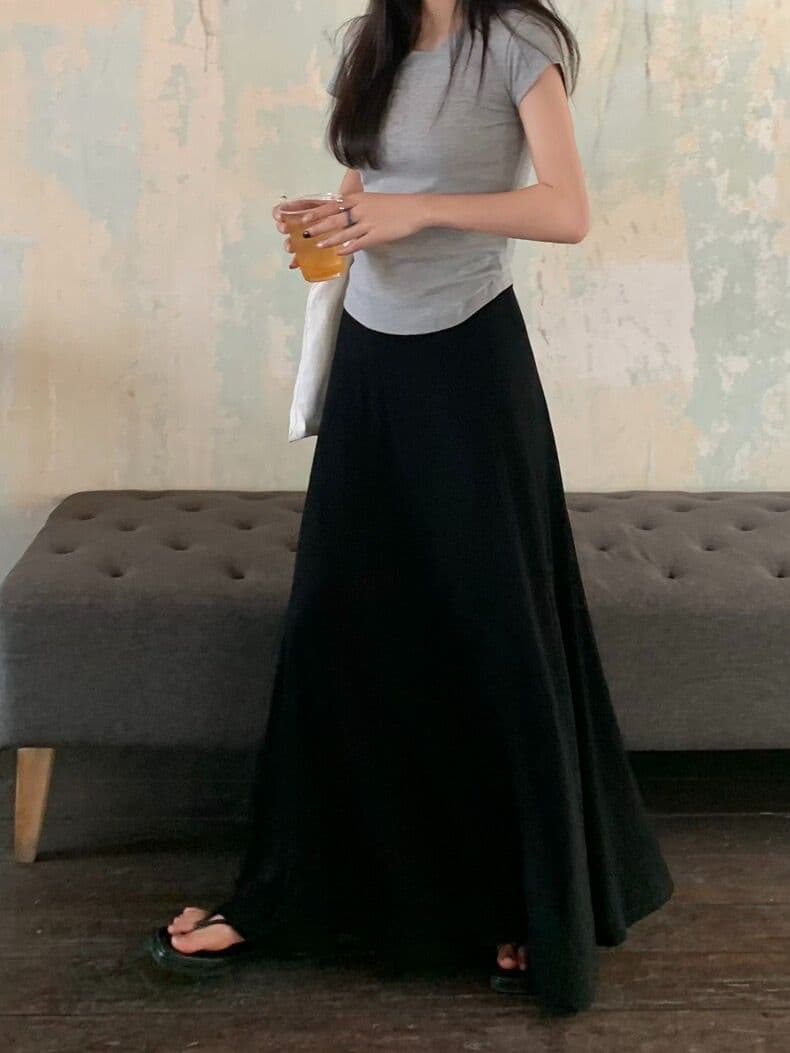 밝은 회색 색상 모달 도루 센스 반신 스커트 여성 봄 여름 표지 넓적 다리 루즈핏 슬림해 보이는 롱 스커트 A라인 스커트 빅 플레어 스커트 느긋한 상세 이미지 14