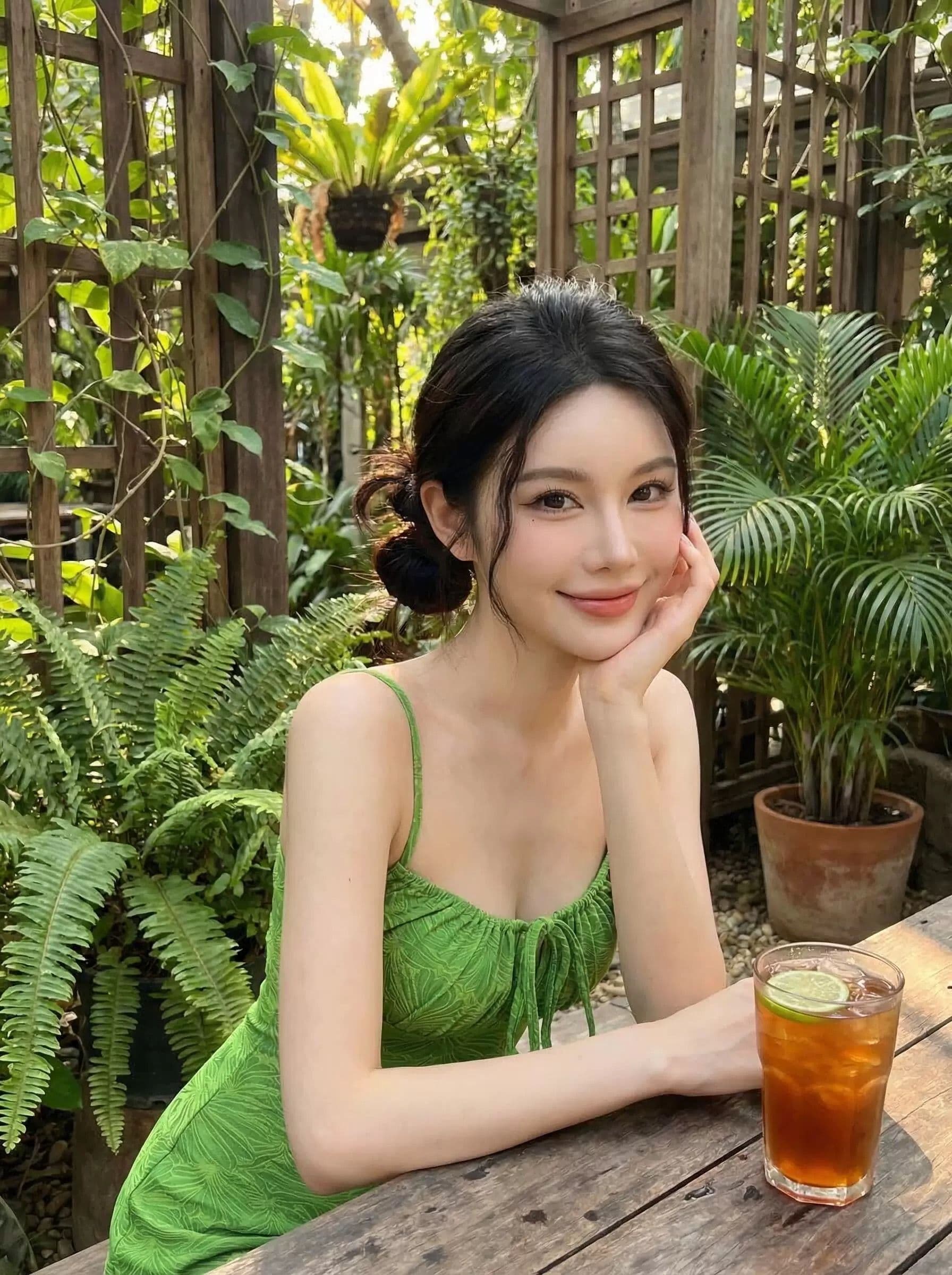 원본 원단 어깨끈 수 있습니다. 조정 레트로 휴가 슬립 여성 드레스 여름 녹색 한 마디 미니 스커트 이미지 3