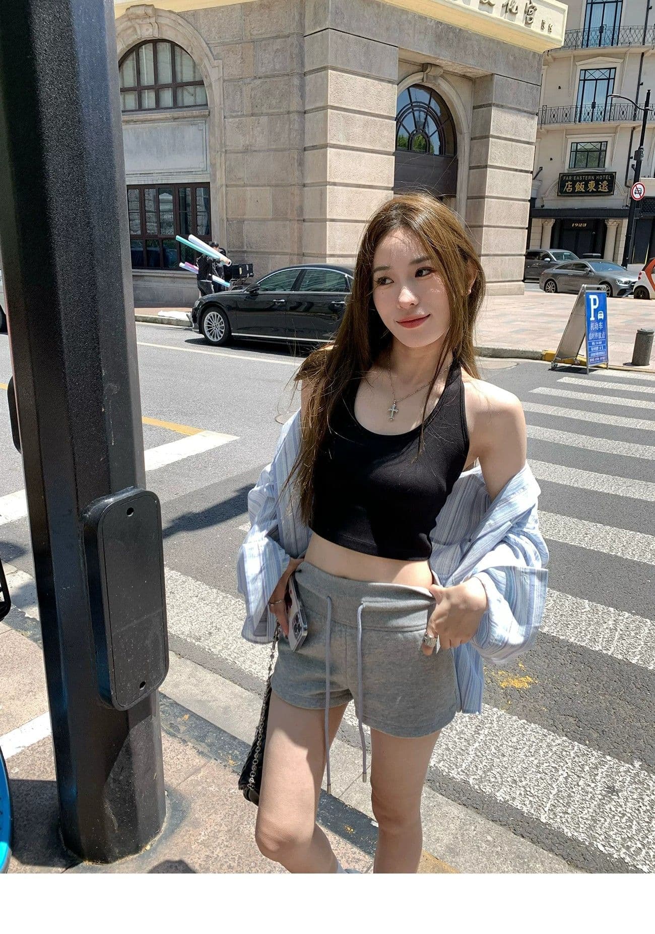 회색 캐주얼 반바지 아이들 외출용 2026 여름 새로운 아메리칸 핫걸 운동 몸매 가꾸기 펌프 로프 로우 웨이스트 핫 바지 상세 이미지 6