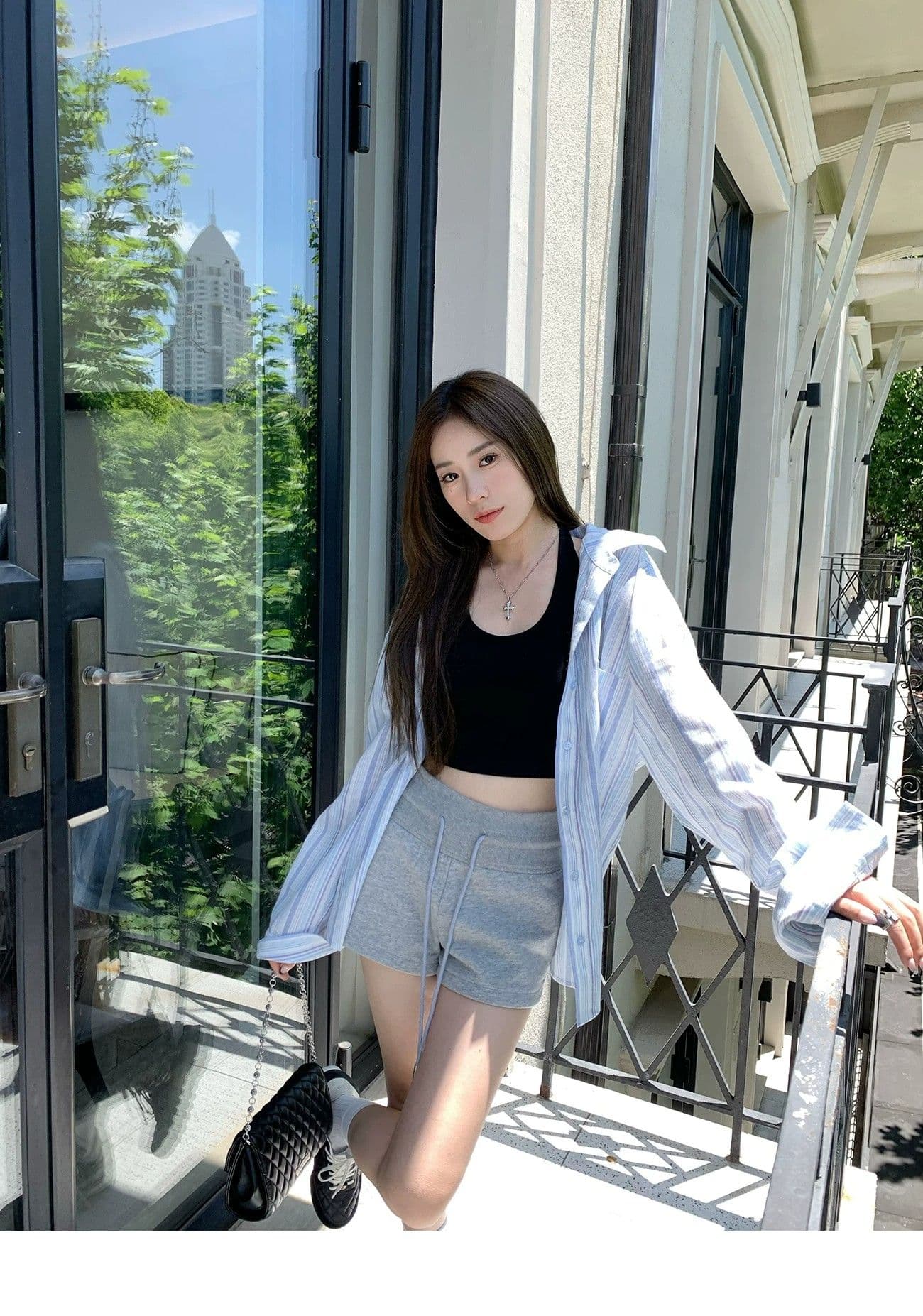 회색 캐주얼 반바지 아이들 외출용 2026 여름 새로운 아메리칸 핫걸 운동 몸매 가꾸기 펌프 로프 로우 웨이스트 핫 바지 상세 이미지 8