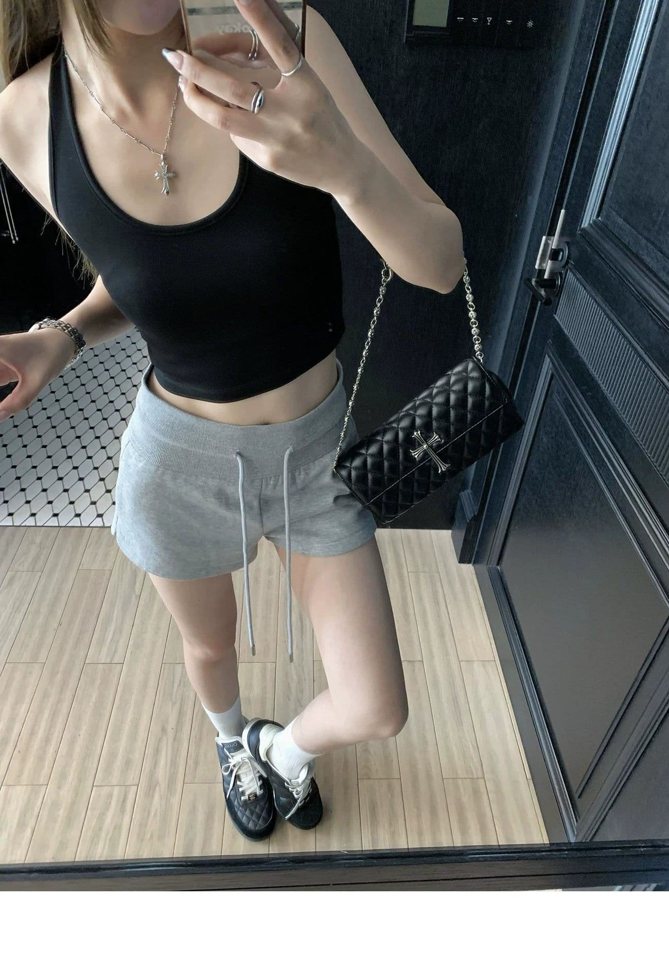 회색 캐주얼 반바지 아이들 외출용 2026 여름 새로운 아메리칸 핫걸 운동 몸매 가꾸기 펌프 로프 로우 웨이스트 핫 바지 상세 이미지 13