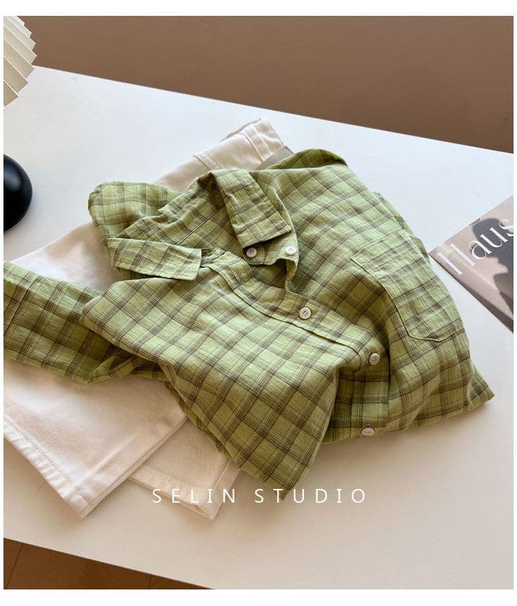 겨자 녹색 체크무늬 긴팔 여성 셔츠 스택 착용 루즈핏 편안함 얇은 스타일 느긋한 바람 패션 맨위 상세 이미지 15