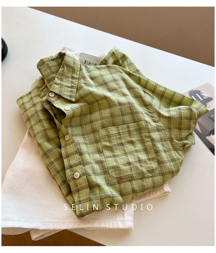 겨자 녹색 체크무늬 긴팔 여성 셔츠 스택 착용 루즈핏 편안함 얇은 스타일 느긋한 바람 패션 맨위 상세 이미지 17