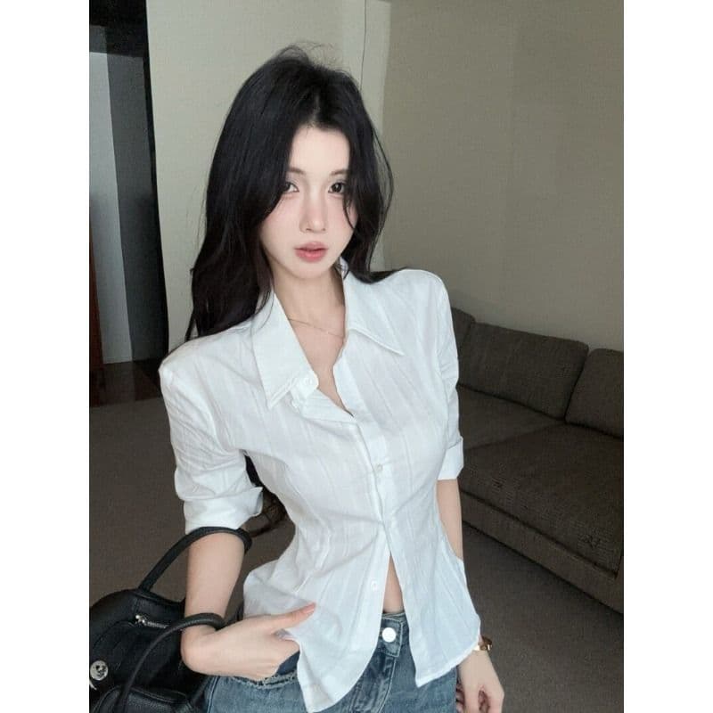 원본 원단 화이트 셔츠 여자 봄 프랑스식 맨위 고급 센스 빛 럭셔리 연령 감소 외국 가스 셔츠
